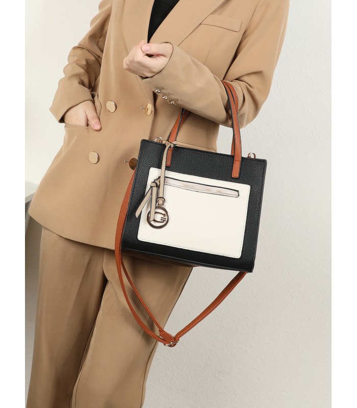 T11575 - Bolso con bandolera de estilo bicolor con un bolsillo de cremallera frontal