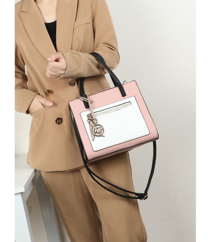 T11575 - Bolso con bandolera de estilo bicolor con un bolsillo de cremallera frontal
