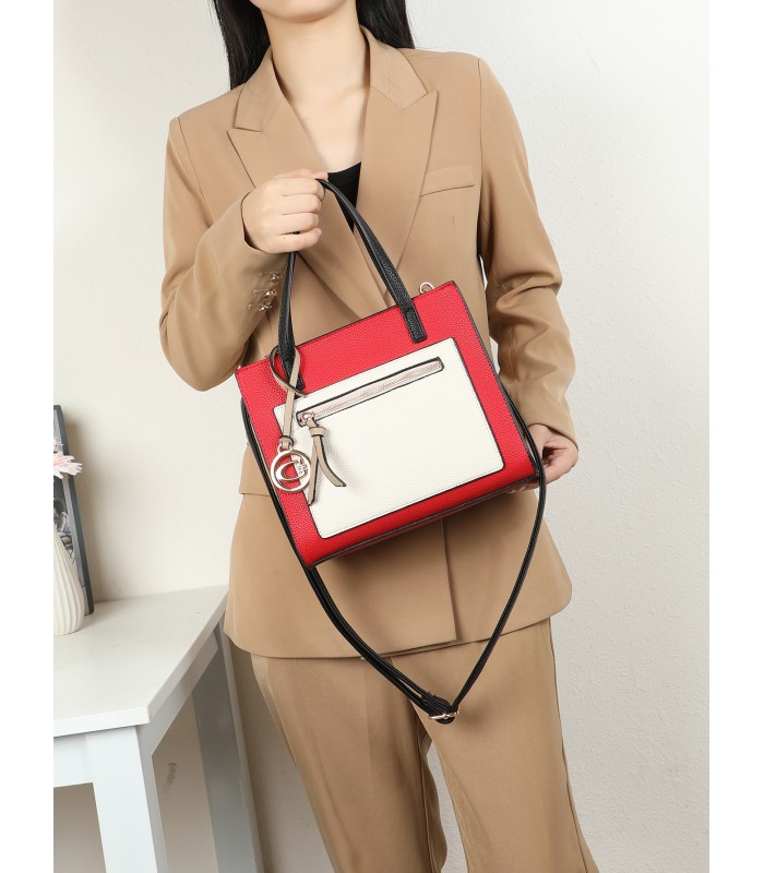 T11575 - Bolso con bandolera de estilo bicolor con un bolsillo de cremallera frontal