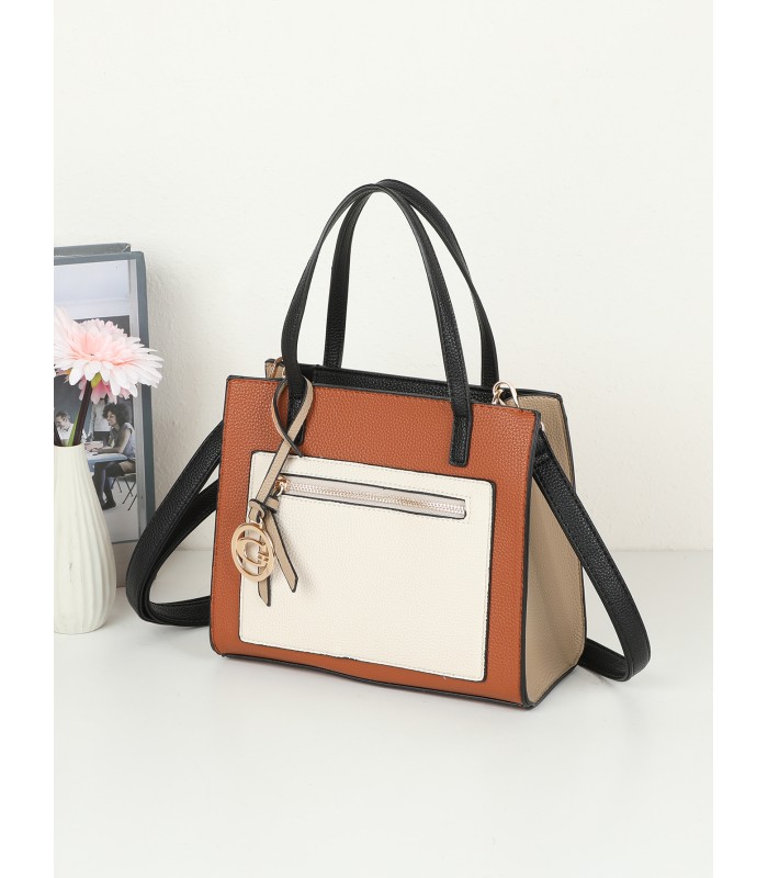 T11575 - Bolso con bandolera de estilo bicolor con un bolsillo de cremallera frontal