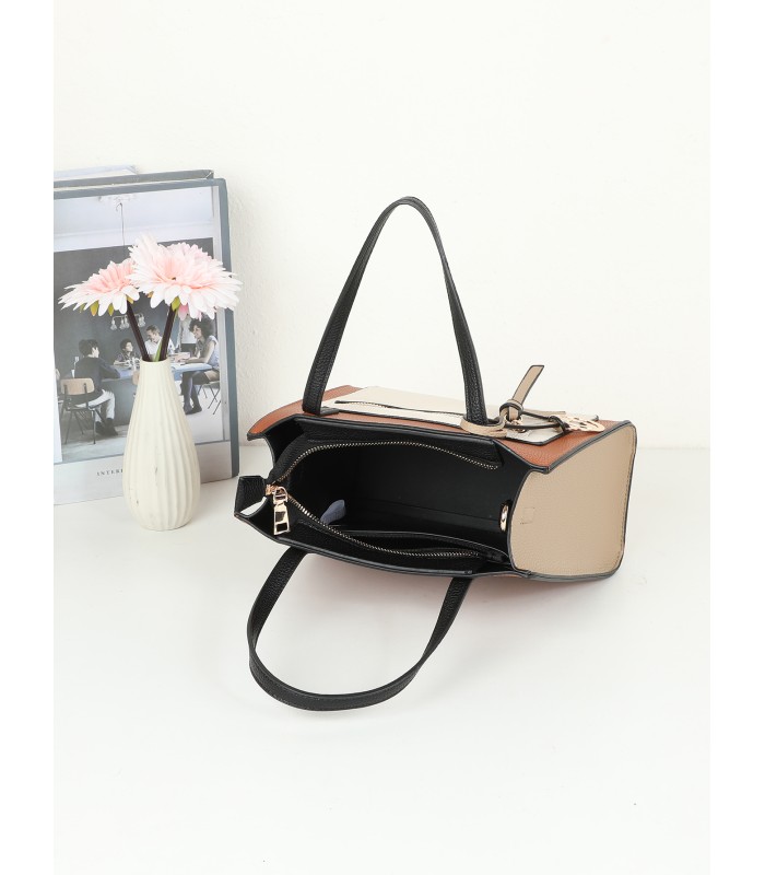 T11575 - Bolso con bandolera de estilo bicolor con un bolsillo de cremallera frontal