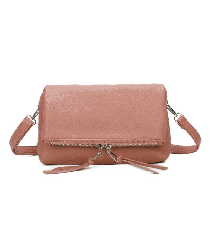 T11537 - Bolso bandolera con emblema triangular bordado y cierre botón