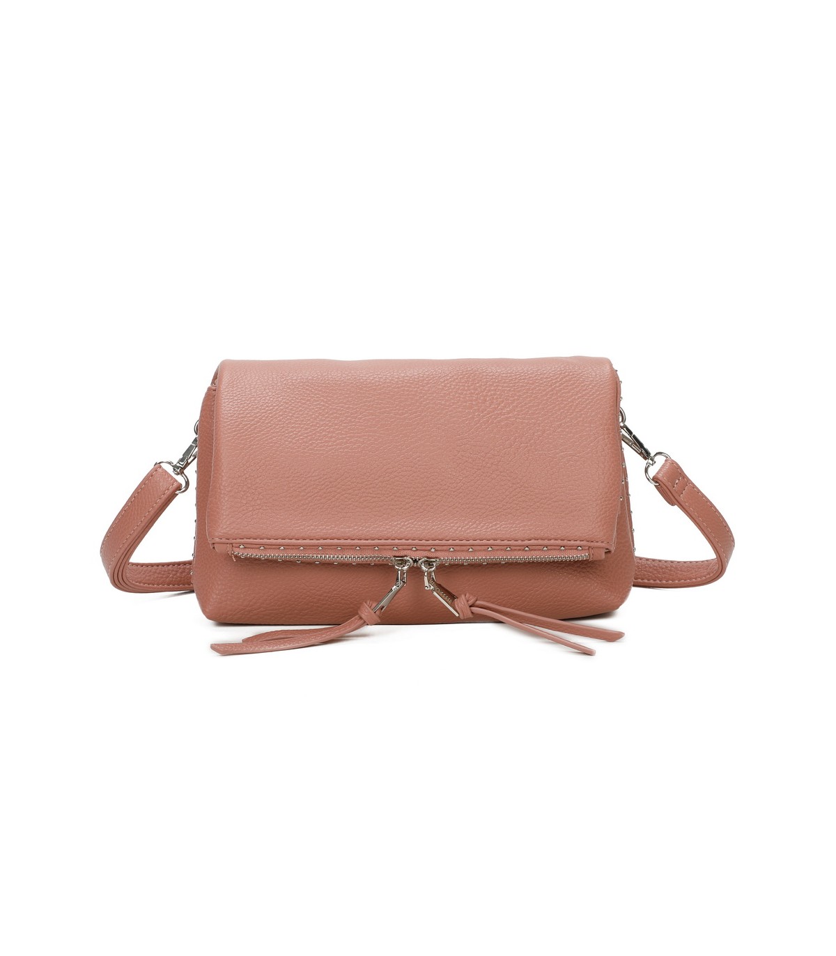 T11537 - Bolso bandolera con emblema triangular bordado y cierre botón