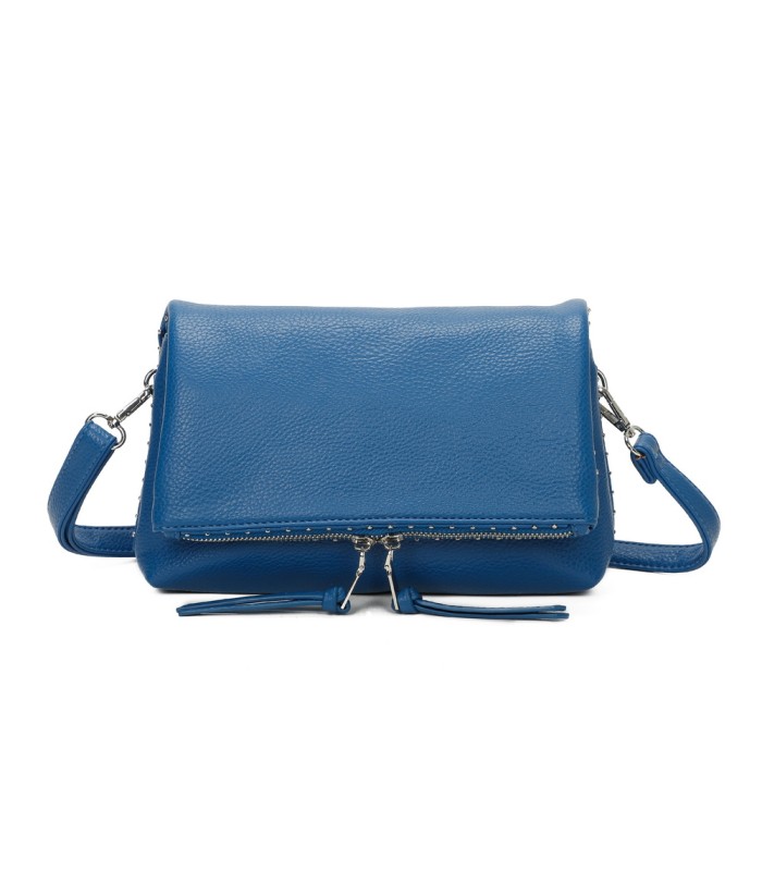 T11537 - Bolso bandolera con emblema triangular bordado y cierre botón