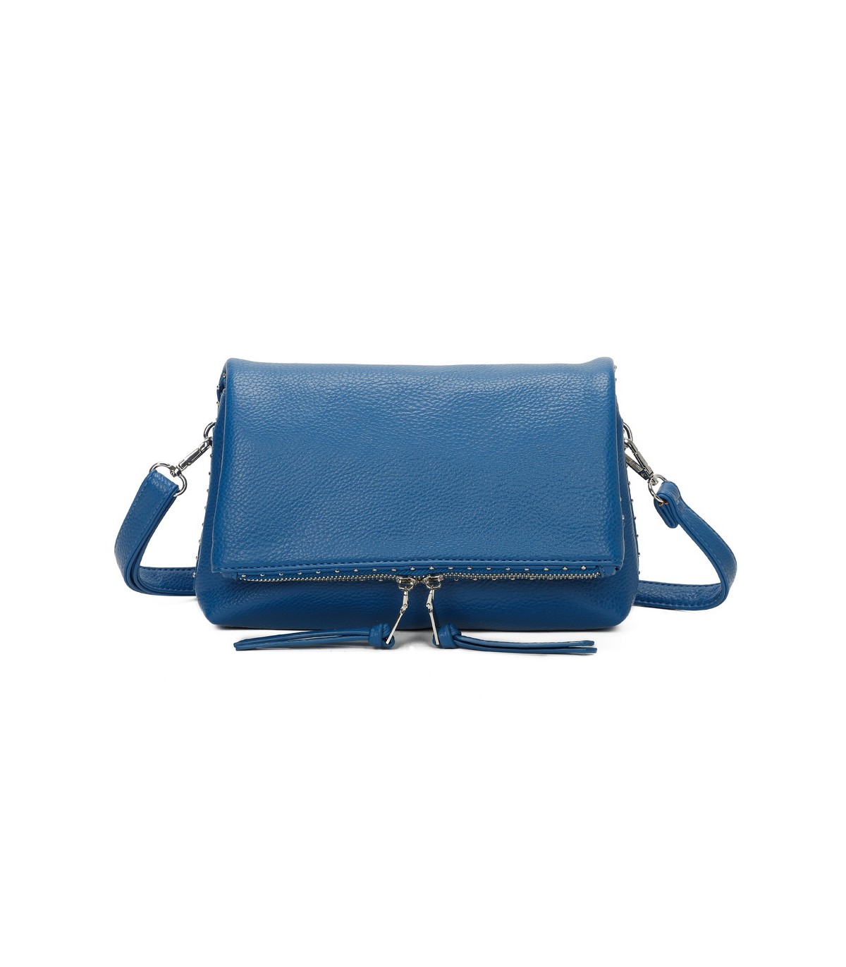 T11537 - Bolso bandolera con emblema triangular bordado y cierre botón