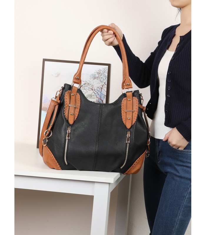 2863 - Bolso bandolera con asa para el hombro y cremalleras de adorno frontales