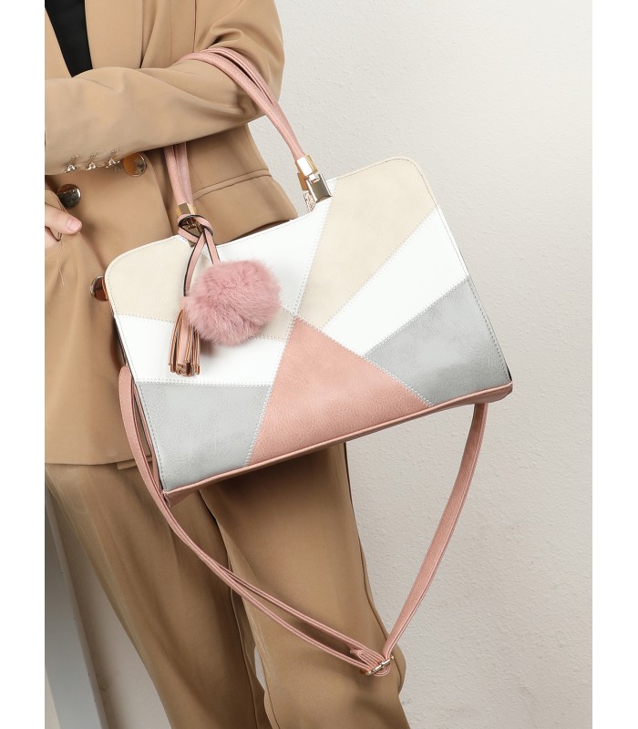 T10163 - Bolso de hombro con pompón y estilo triangular
