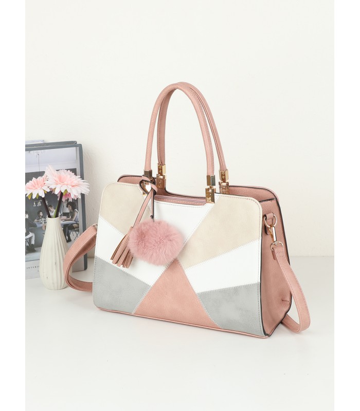 T10163 - Bolso de hombro con pompón y estilo triangular