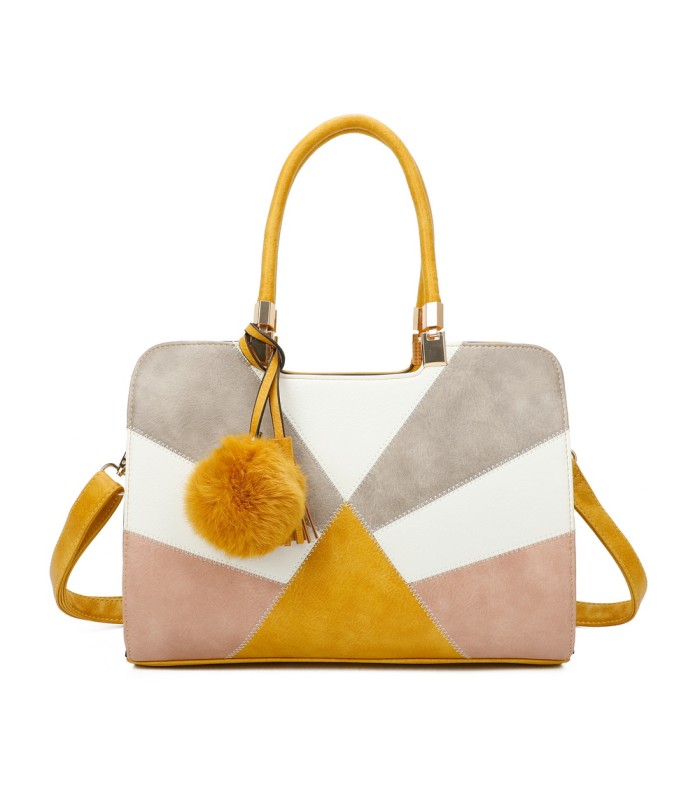 T10163 - Bolso de hombro con pompón y estilo triangular