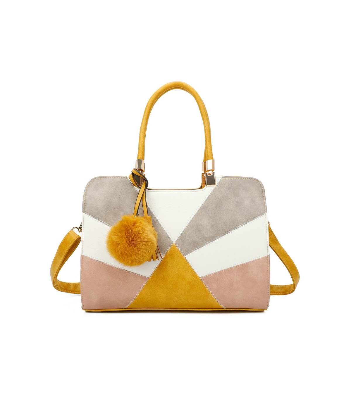 T10163 - Bolso de hombro con pompón y estilo triangular