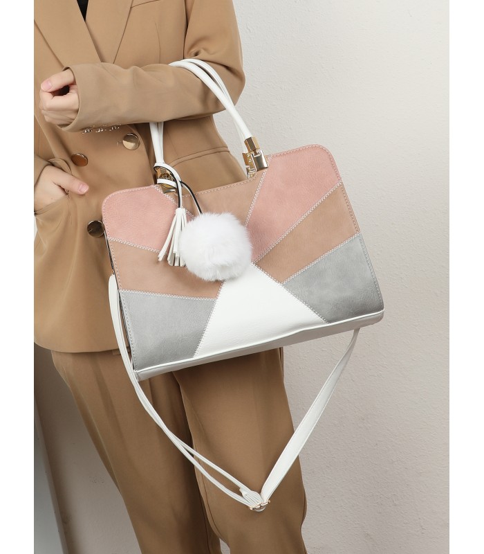 T10163 - Bolso de hombro con pompón y estilo triangular