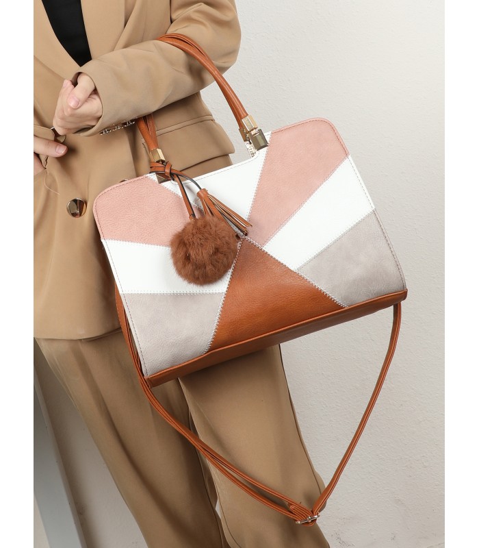 T10163 - Bolso de hombro con pompón y estilo triangular