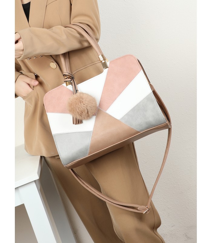 T10163 - Bolso de hombro con pompón y estilo triangular