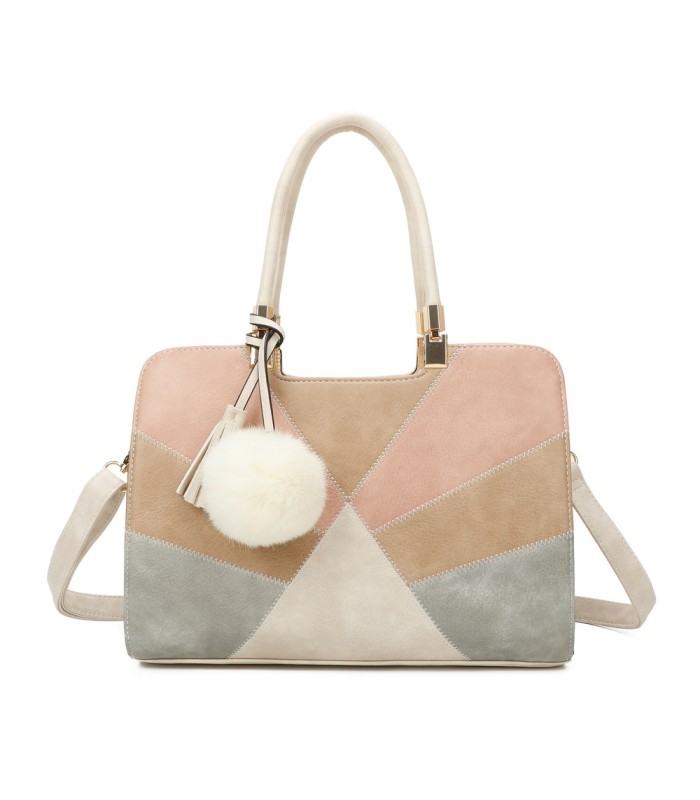 T10163 - Bolso de hombro con pompón y estilo triangular