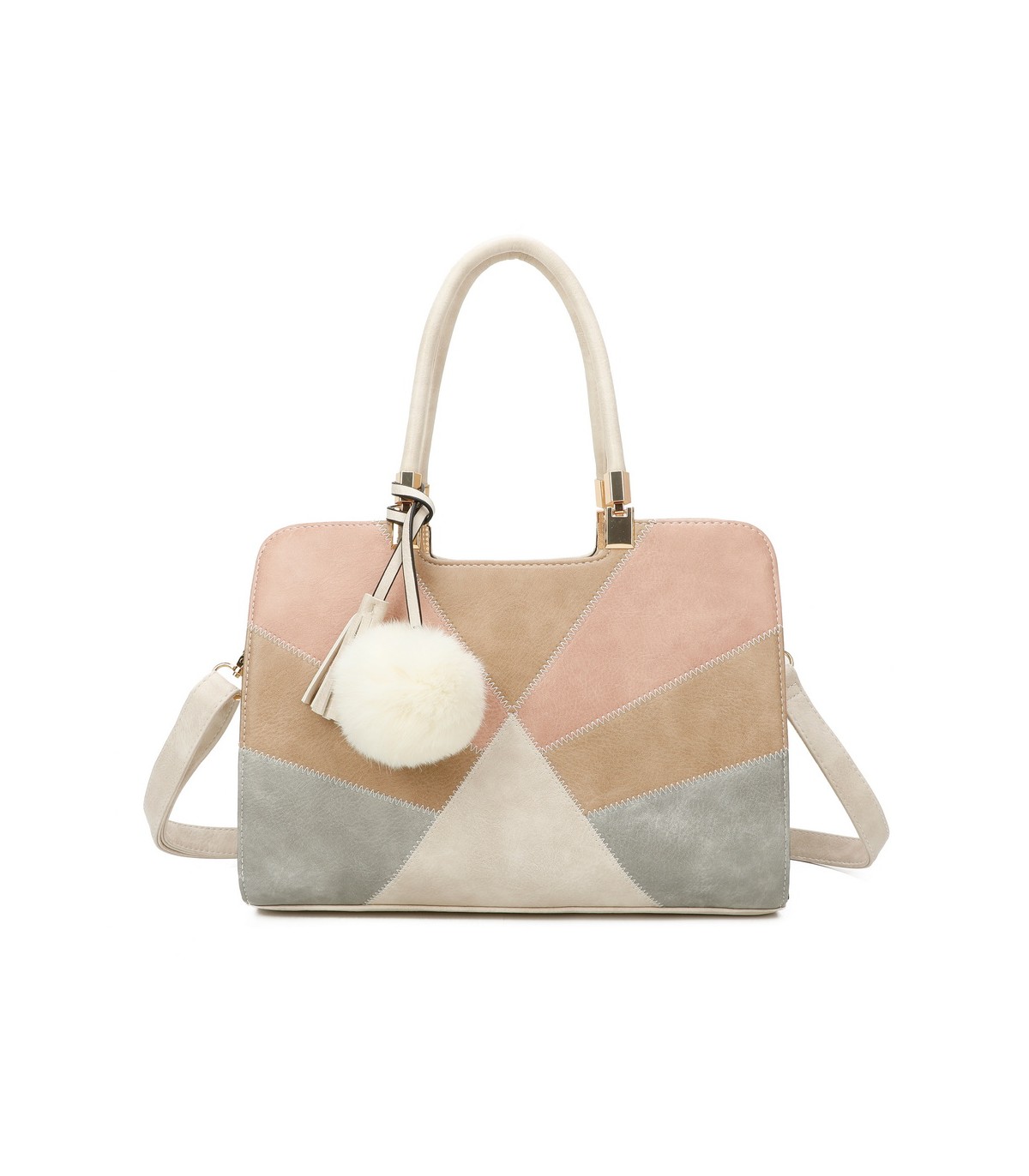 T10163 - Bolso de hombro con pompón y estilo triangular