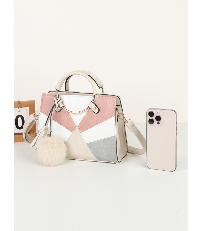 T11611 - Bolso de mano con asas redondas y borla a juego