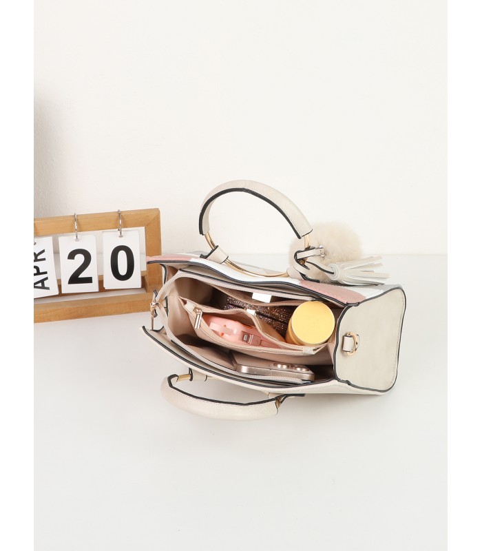 T11611 - Bolso de mano con asas redondas y borla a juego