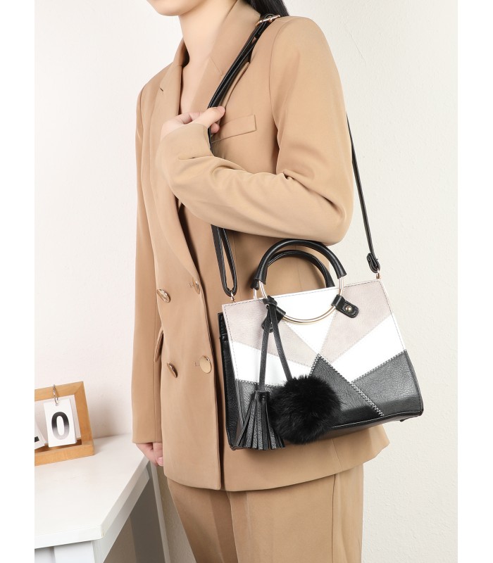T11611 - Bolso de mano con asas redondas y borla a juego
