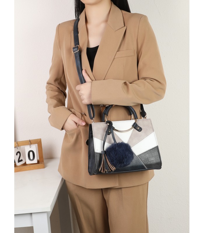 T11611 - Bolso de mano con asas redondas y borla a juego