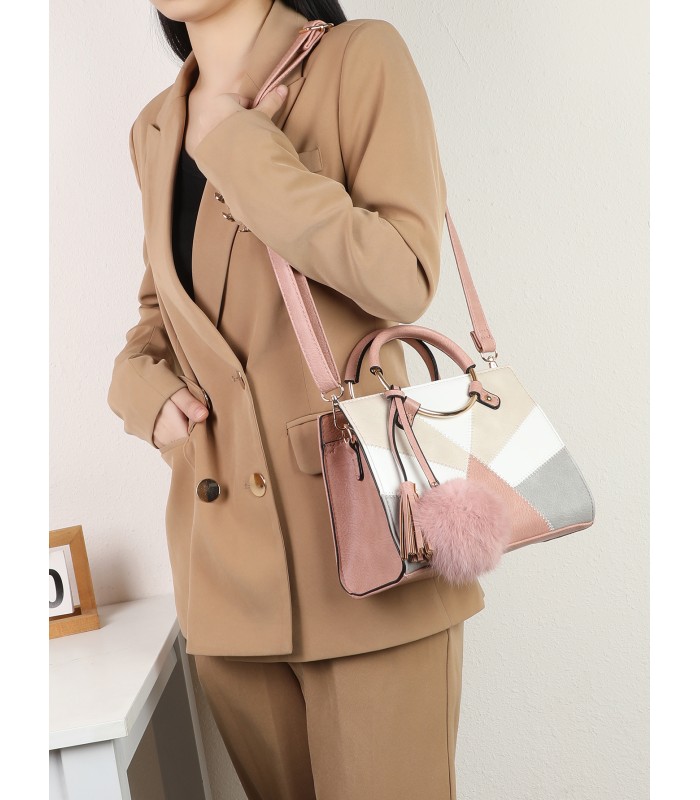 T11611 - Bolso de mano con asas redondas y borla a juego