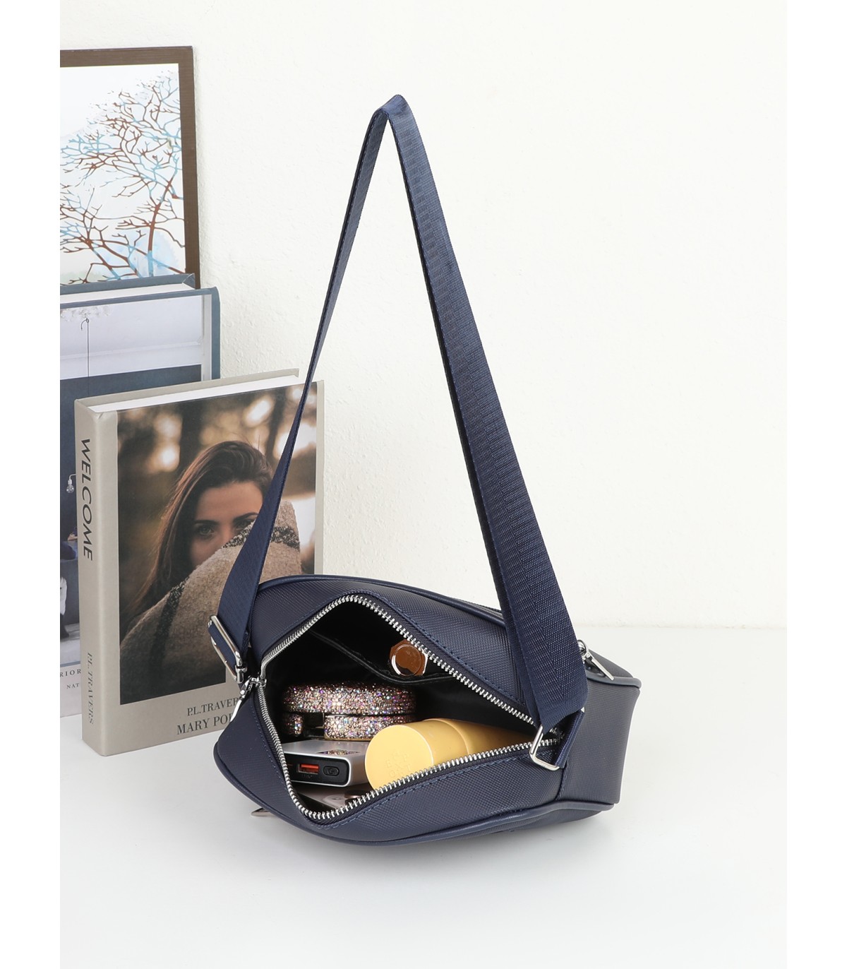T11680 - Bolso bandolera rectangular con bolsillo de cierre de cremallera