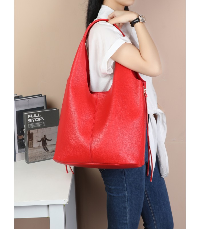 T11757 - Bolso estilo hongo con flecos a los lados amplio espacio interior