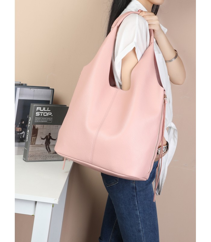 T11757 - Bolso estilo hongo con flecos a los lados amplio espacio interior