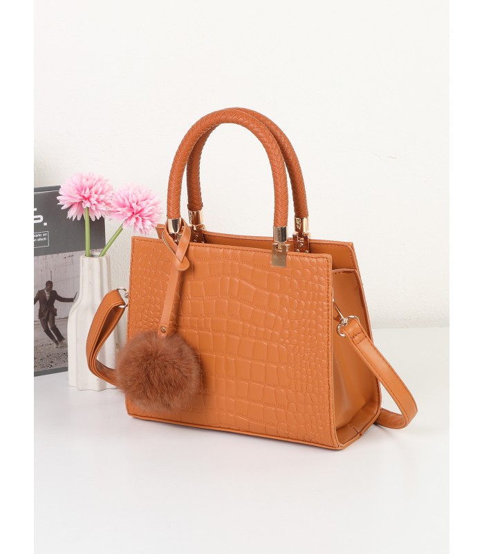 T11562 - Bolso bandolera con asas pequeñas y borla textura cuarteada