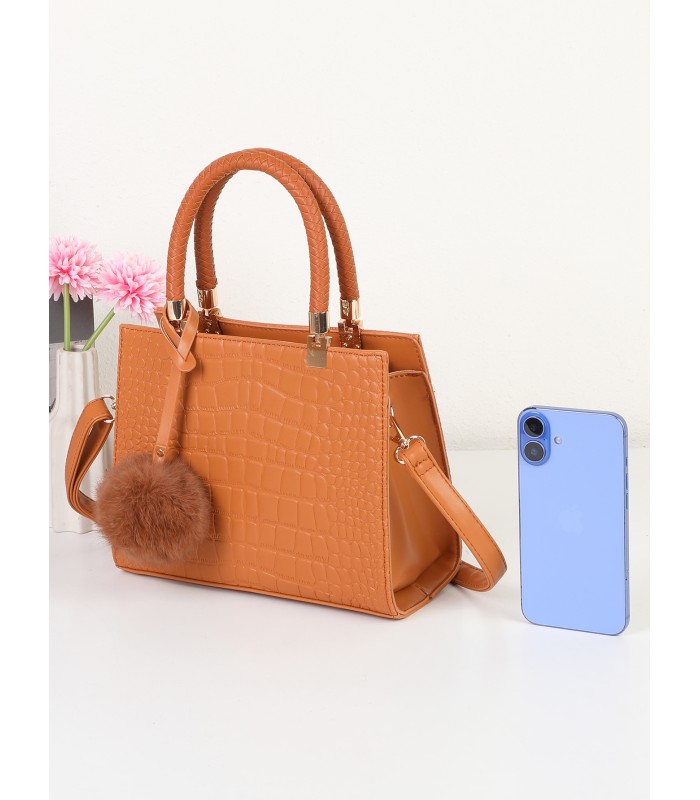 T11562 - Bolso bandolera con asas pequeñas y borla textura cuarteada