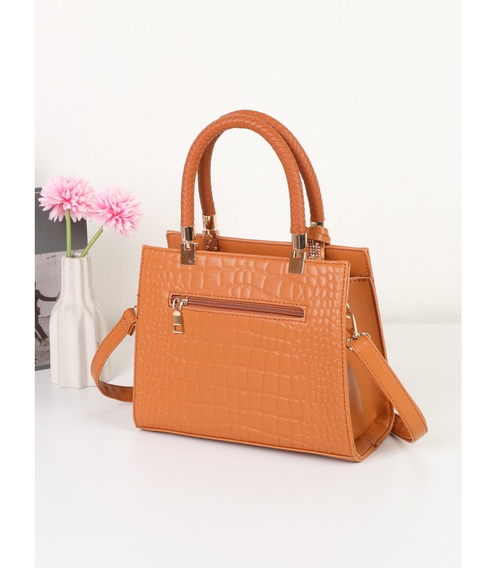 T11562 - Bolso bandolera con asas pequeñas y borla textura cuarteada