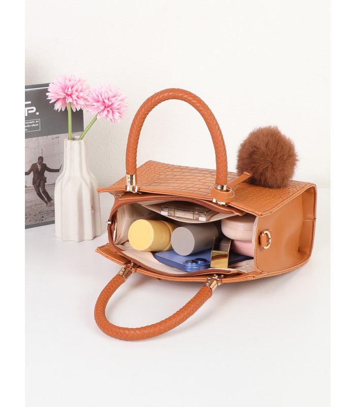 T11562 - Bolso bandolera con asas pequeñas y borla textura cuarteada