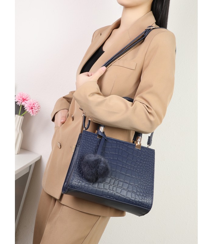 T11562 - Bolso bandolera con asas pequeñas y borla textura cuarteada