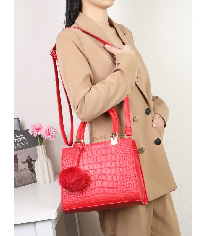 T11562 - Bolso bandolera con asas pequeñas y borla textura cuarteada