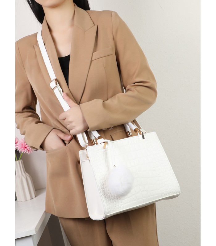 T11562 - Bolso bandolera con asas pequeñas y borla textura cuarteada