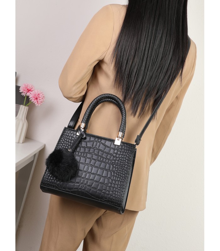 T11562 - Bolso bandolera con asas pequeñas y borla textura cuarteada