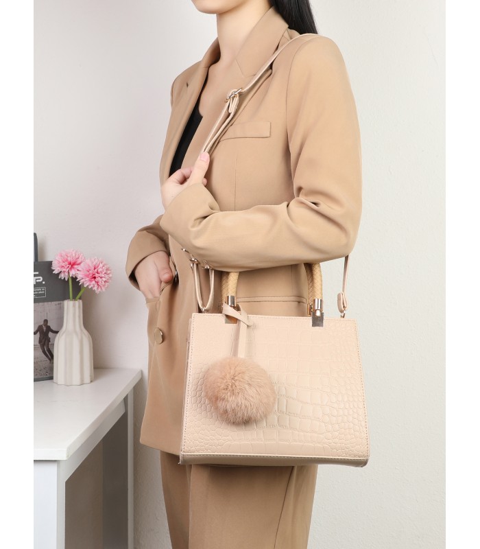 T11562 - Bolso bandolera con asas pequeñas y borla textura cuarteada