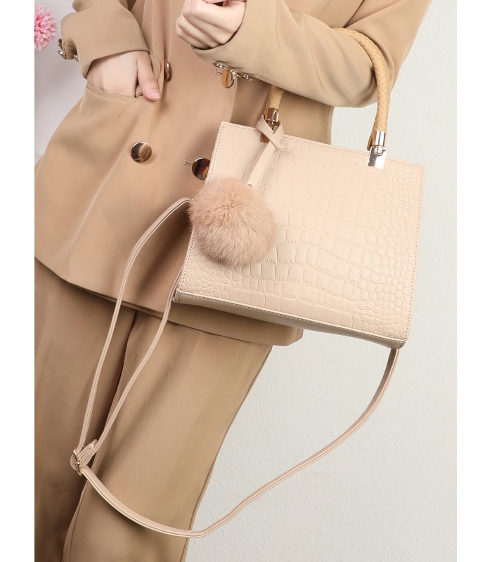 T11562 - Bolso bandolera con asas pequeñas y borla textura cuarteada