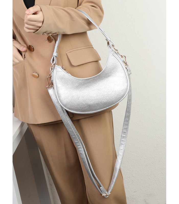 T11851 - Bolso de media luna con doble bandolera de cadena dorada