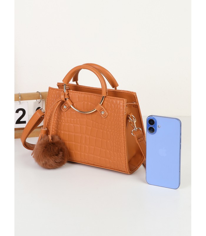 T11513 - Bolso bandolera con asas de metal redondas y borla a juego