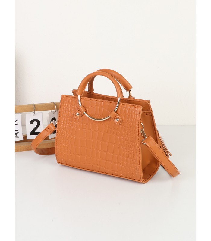 T11513 - Bolso bandolera con asas de metal redondas y borla a juego