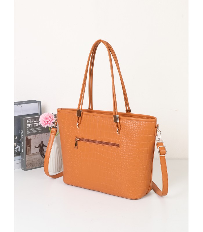 T11889 - Bolso de hombro amplio con pañuelo y textura cuarteada