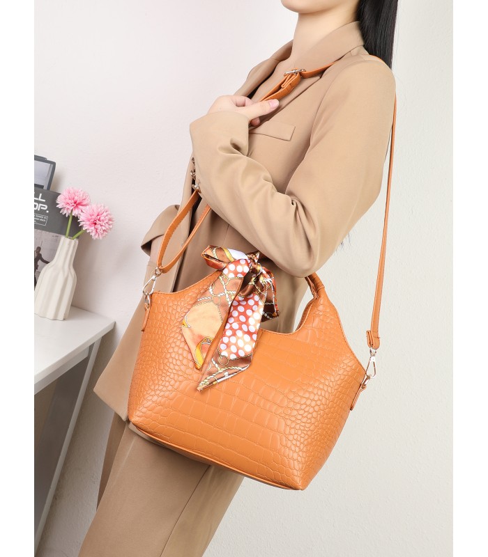 T11922-Bolso de Mano con Grabado coco y Pañuelo Decorativo