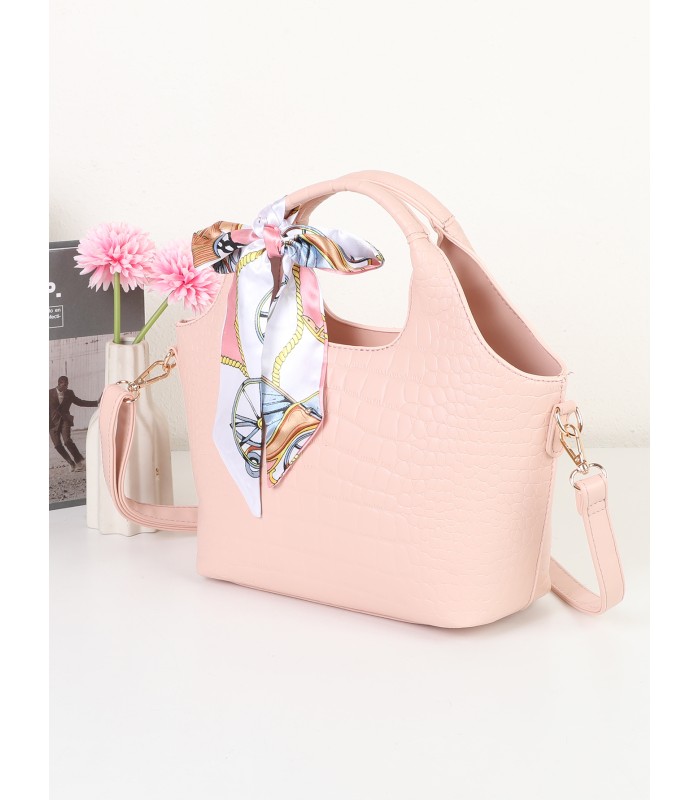 T11922-Bolso de Mano con Grabado coco y Pañuelo Decorativo