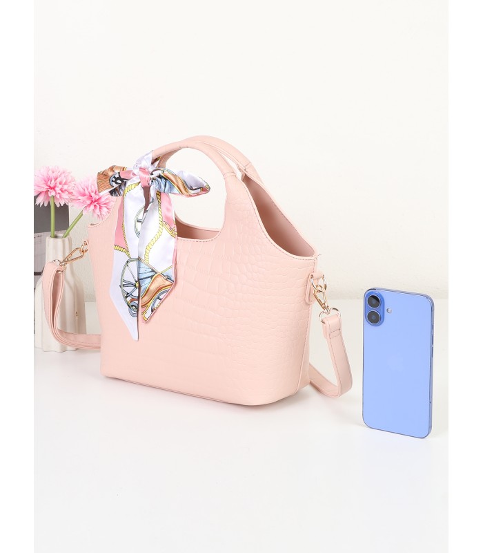 T11922-Bolso de Mano con Grabado coco y Pañuelo Decorativo