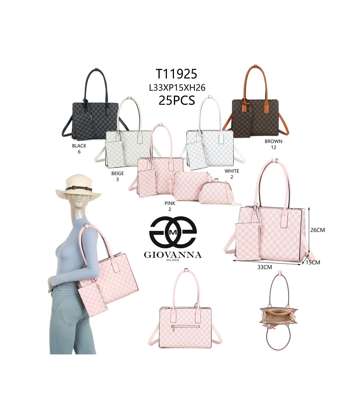 T11925- Bolso con Diseño de monograma geométrico clásico