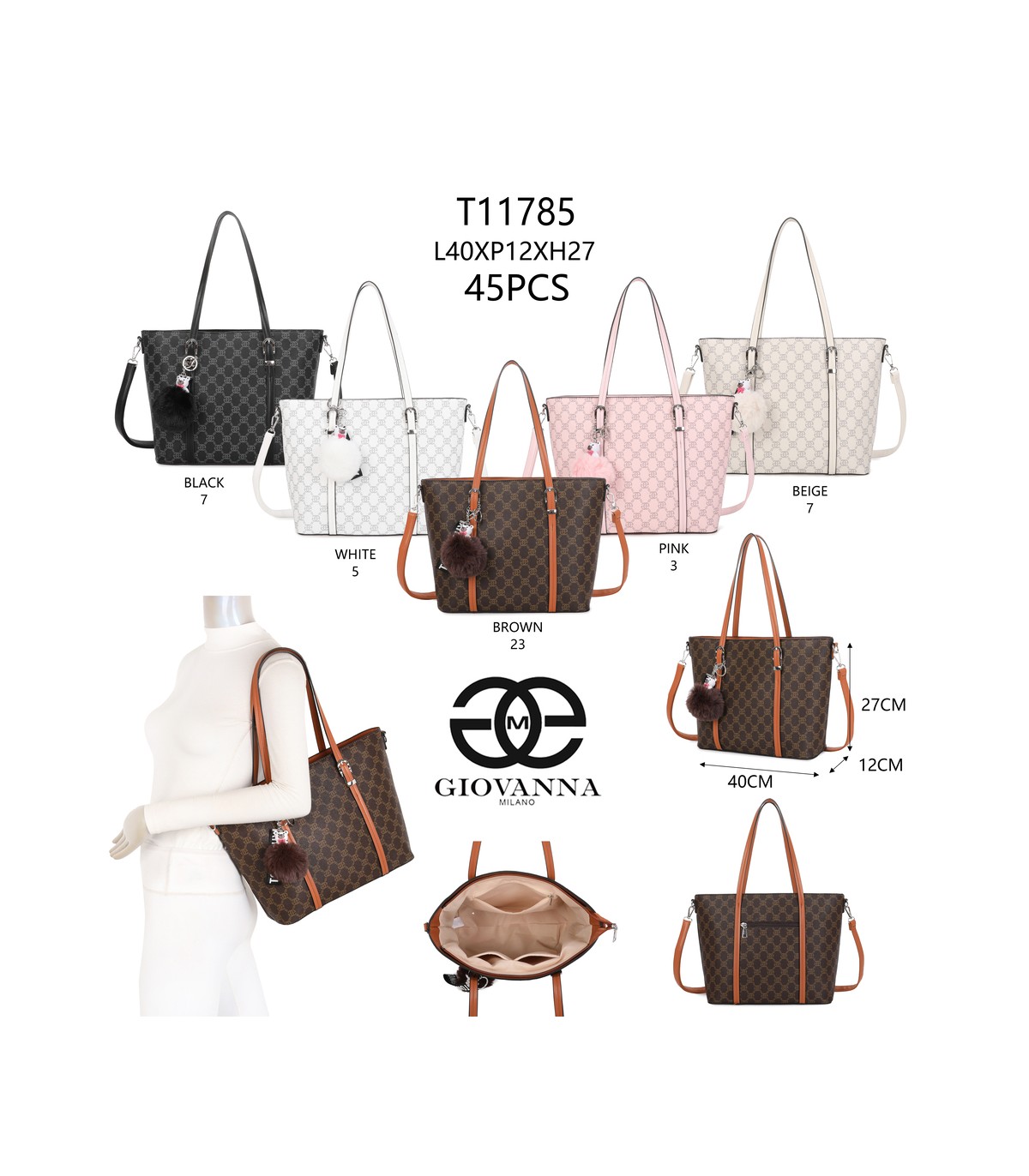 T11785-Bolso tipo "Shopper/Tote" de gran capacidad con una silueta estructurada y elegante.