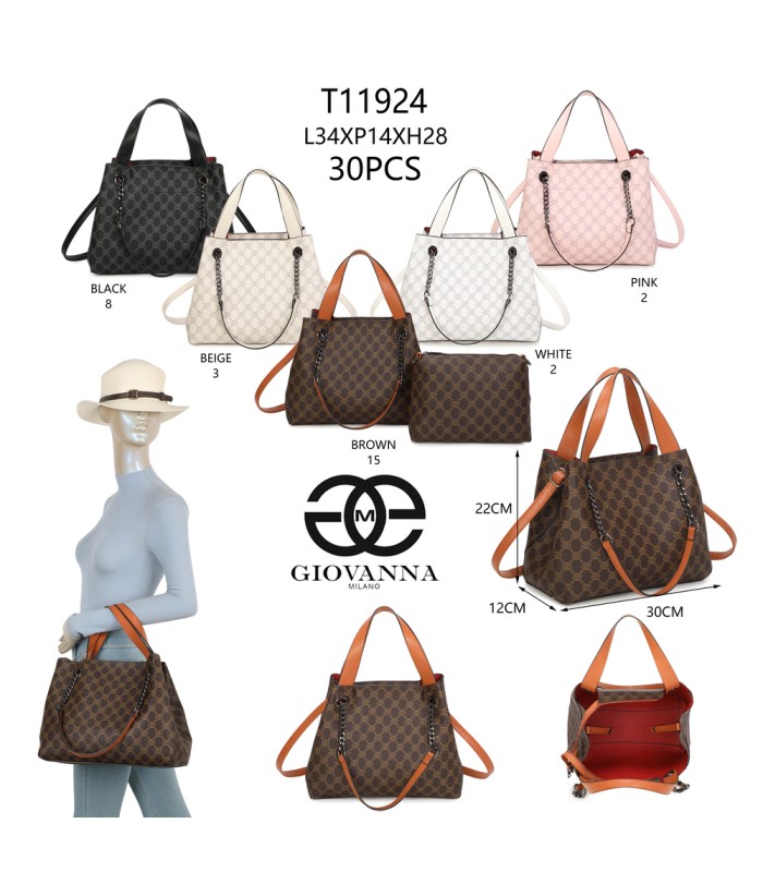 T11924-Bolso tipo tote elegante con monograma clásico y detalles modernos de cadenas