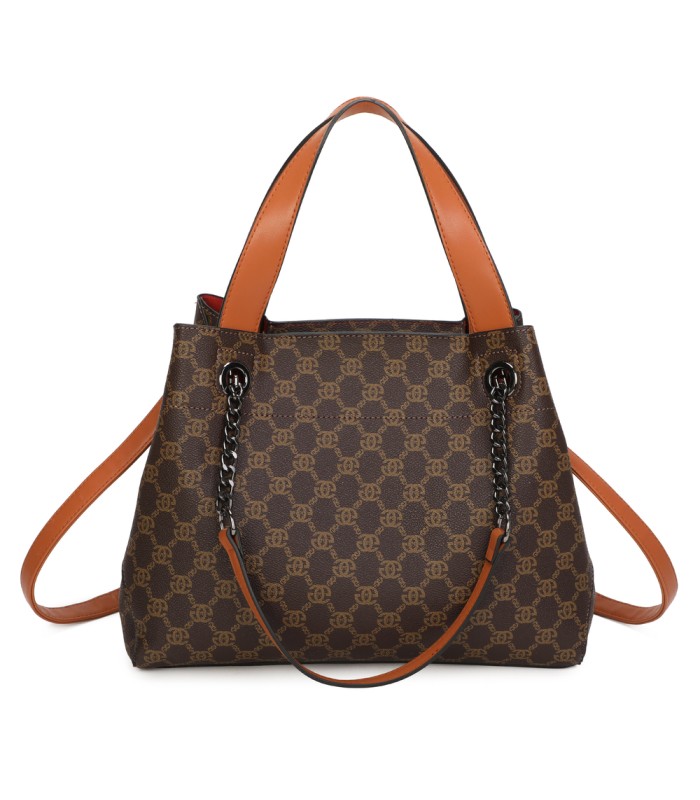 T11924-Bolso tipo tote elegante con monograma clásico y detalles modernos de cadenas