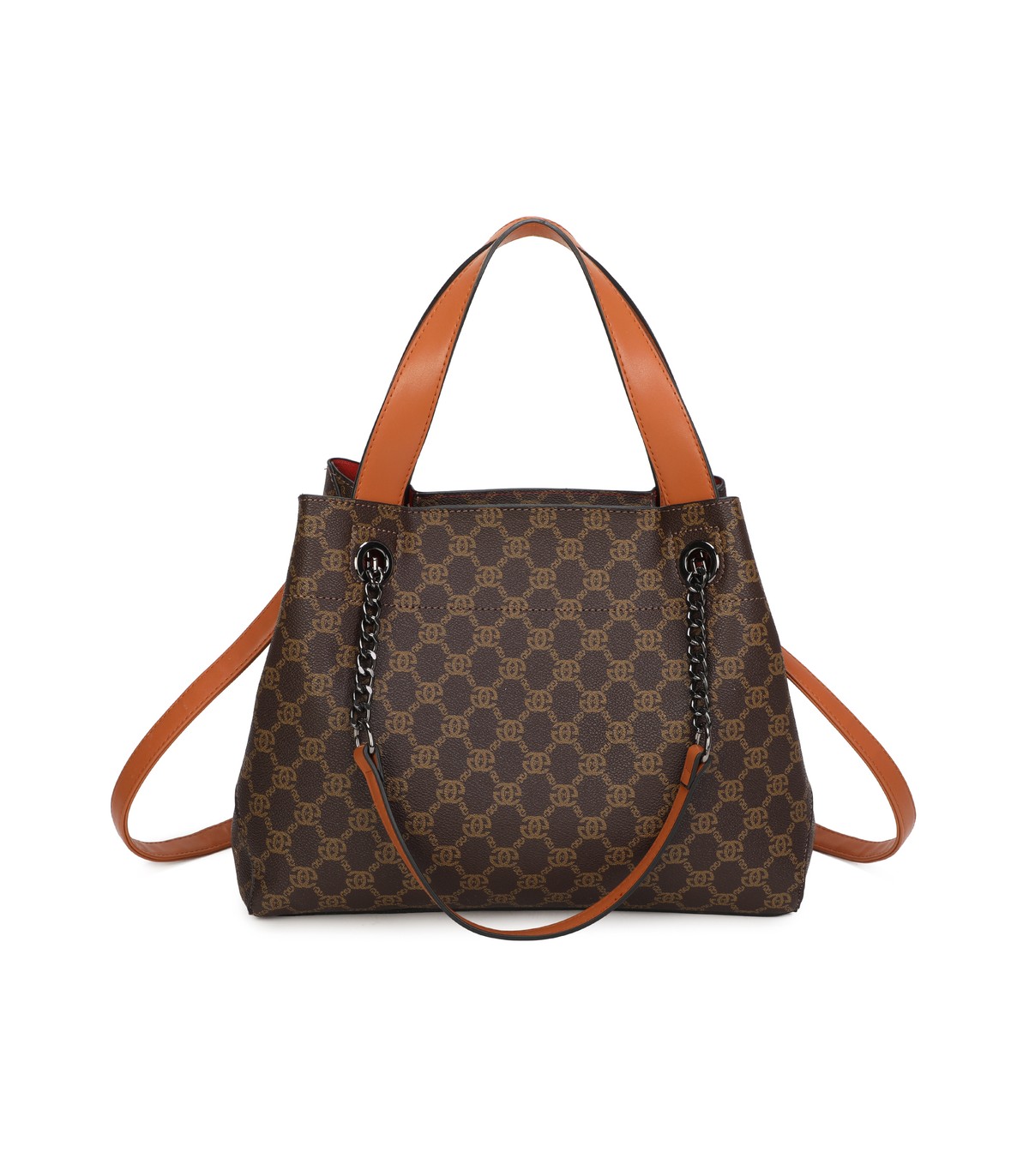 T11924-Bolso tipo tote elegante con monograma clásico y detalles modernos de cadenas