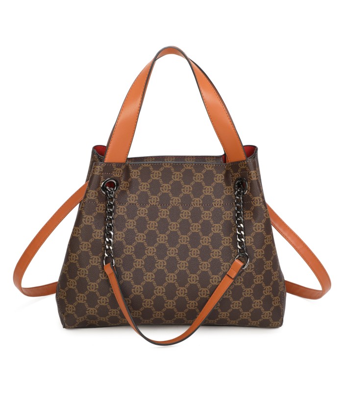 T11924-Bolso tipo tote elegante con monograma clásico y detalles modernos de cadenas